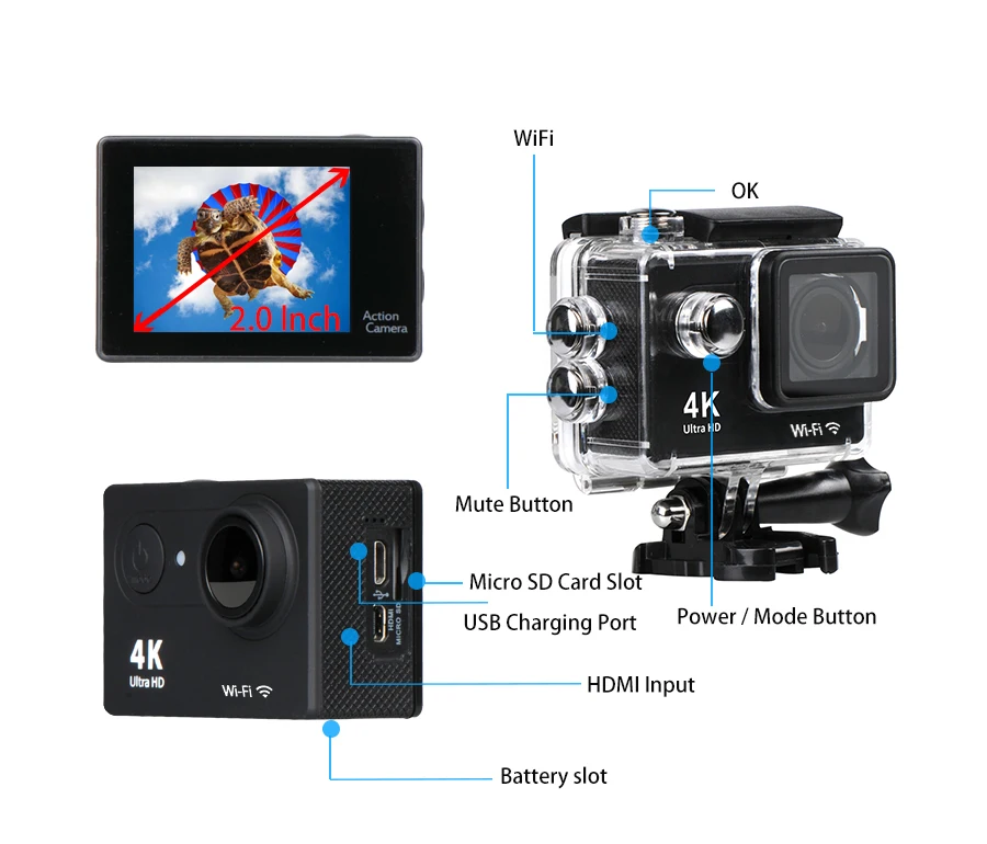 Infitary H9/h9r действие Камера Ultra HD 4 К/30fps Спорт 1080 P/60fps Wi Fi 2.0lcd 40 м Водонепроницаемый