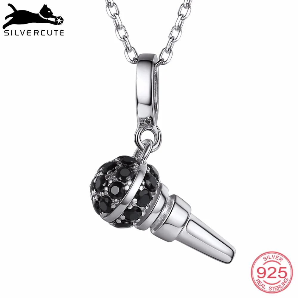SILVERCUTE черный кубический цирконий Iced Out ожерелье с микрофоном для женщин 100%