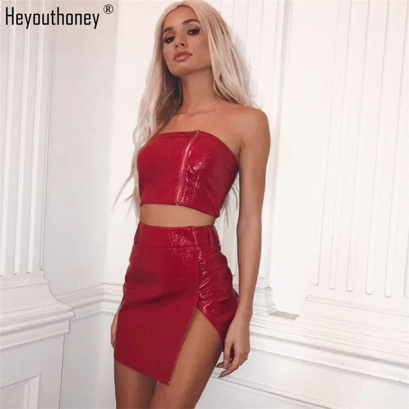 Heyouthoney/женские пикантные вечерние красные Топы без бретелек из искусственной