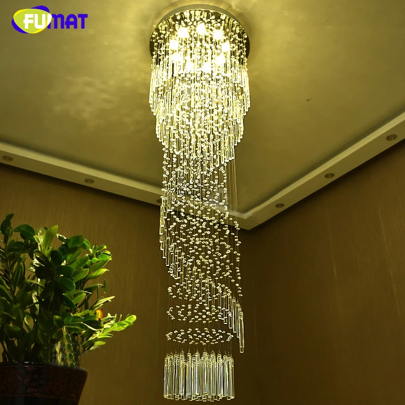 安い Fumat現代スパイラルk9クリスタルシャンデリア階段用光沢クリスタルクローム終え照明器具ledクリスタルシャンデリア