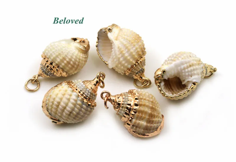 

Petite Beige Seashell Conch Pendant Charms, Bohemian Gold Color Ocean Shell Jewelry DIY Findings, BG18158