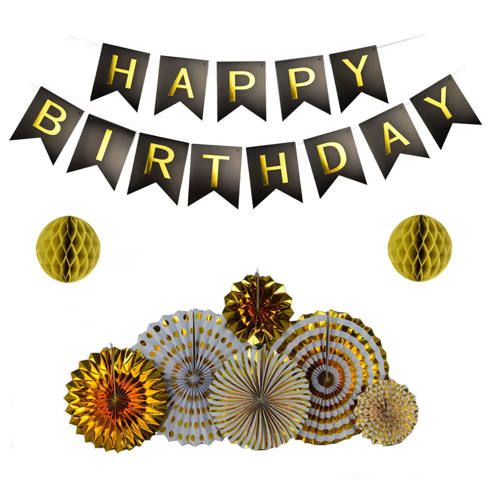 Новое поступление 9 шт./компл. черно белый баннер на день рождения золотой набор