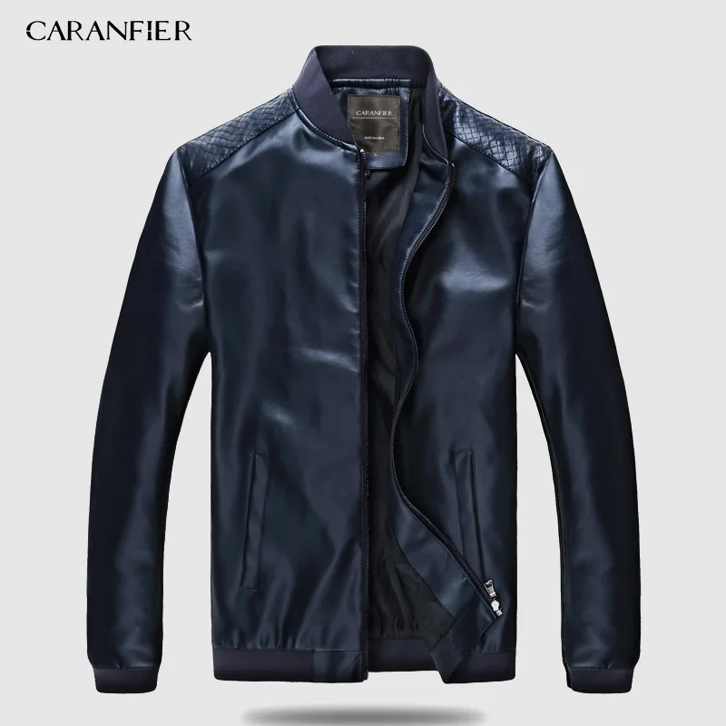 CARANFIER мужская кожаная куртка из искусственной кожи тонкая байкерская в стиле