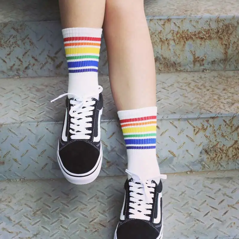 Epous Harajuku крутые короткие носки для скейтборда с радугой Модные женские белые