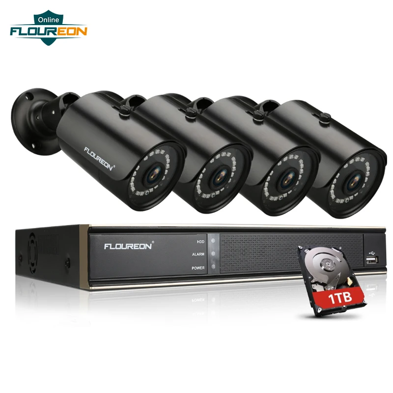 Floureon 1 X 8CH 1080 P 1080N AHD DVR + 4 Открытый 3000TVL камеры ТБ HDD комплект безопасности ЕС CCTV