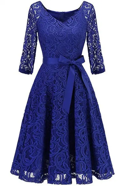 Royal blue Элегантное бордовое коктейльное платье MisShow с v-образным вырезом длиной до колена, цветочное кружевное платье с лентами и бантом, женские новые стильные коктейльные платья - Цвет: Royal blue