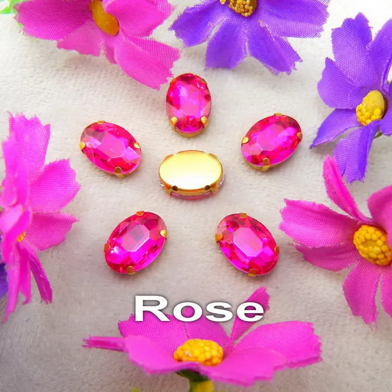 A19 Rose Стеклянные кристаллы, золотые коготки, 7 размеров, различные цвета, Микс, овальная форма, пришитые стразы, бусины, одежда, обувь, аксессуары, сделай сам - Цвет: A19 Rose