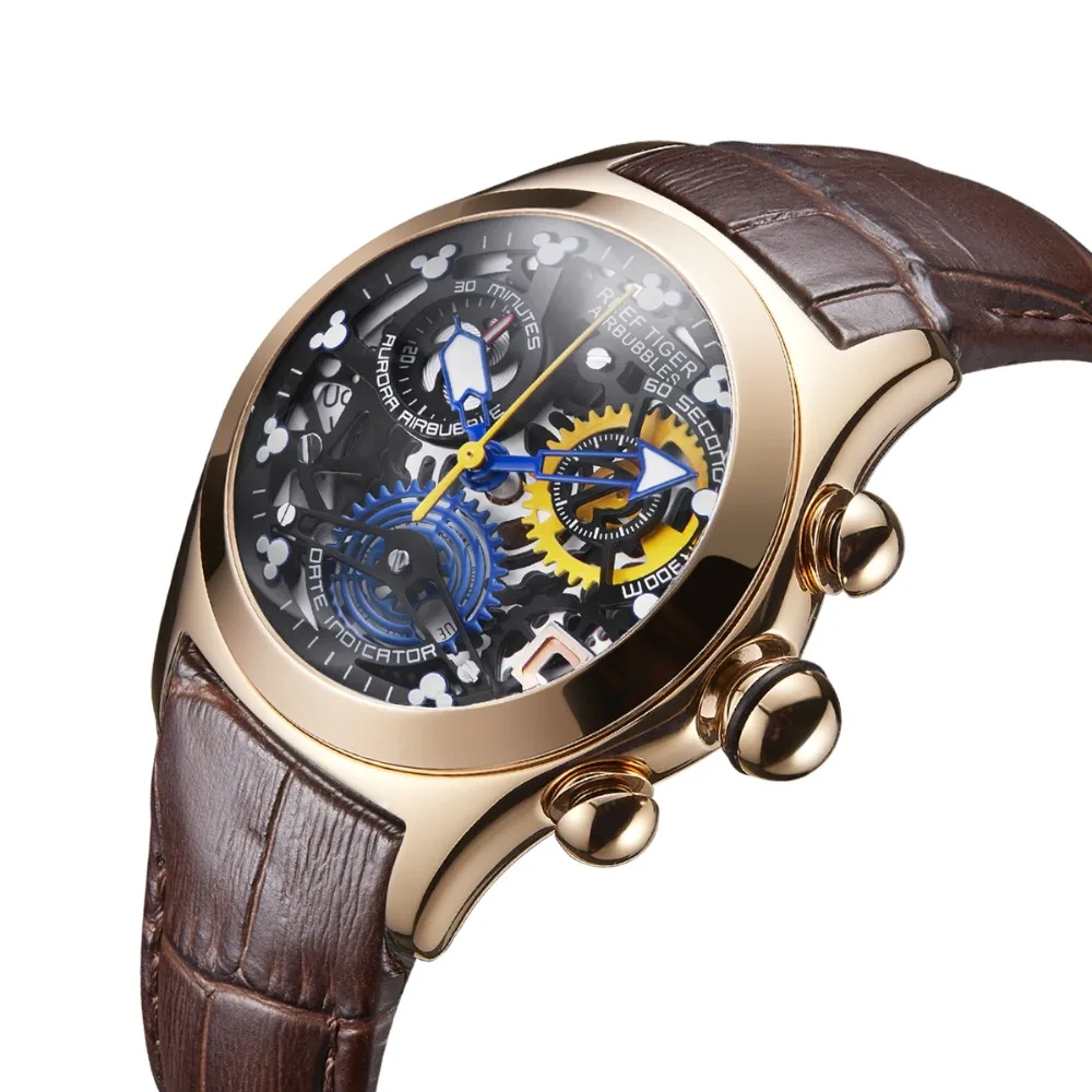 Reef Tiger Aurora Serier RGA7181 мужские многофункциональные спортивные водонепроницаемые Модные кварцевые наручные часы Swiss Ronda Move для мужчин t-gold