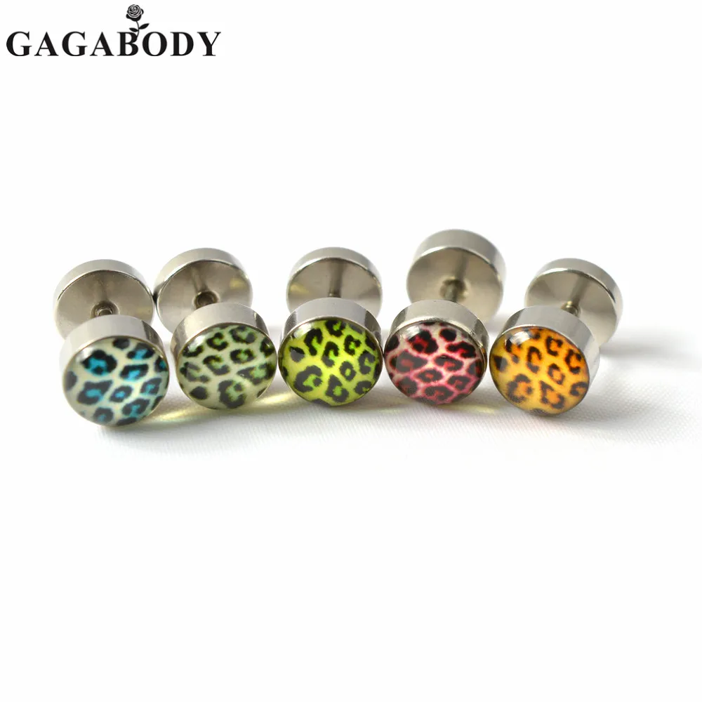 Рождество 2 шт. Нержавеющая сталь акриловые Леопардовый штангой уха Вилки