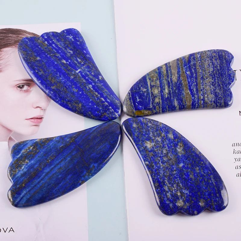 Драгоценный камень Gua Sha инструмент для массажа лица натуральный Лазурит спа иглоукалывание выскабливание Исцеление тела забота о здоровье красота макияж