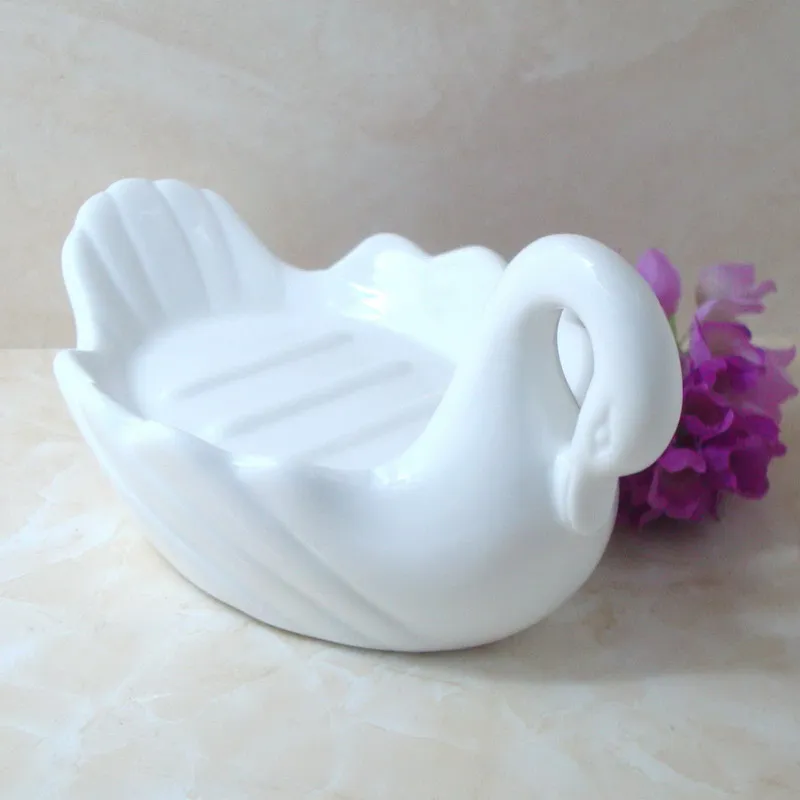 Керамический держатель мыла в форме лебедя Коробка для чистые белые тарелки