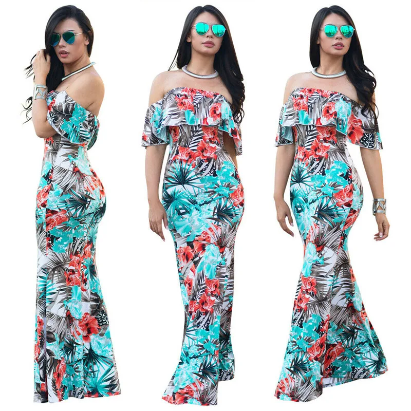 Женское платье-макси в стиле бохо длинное платье пол с открытыми плечами и