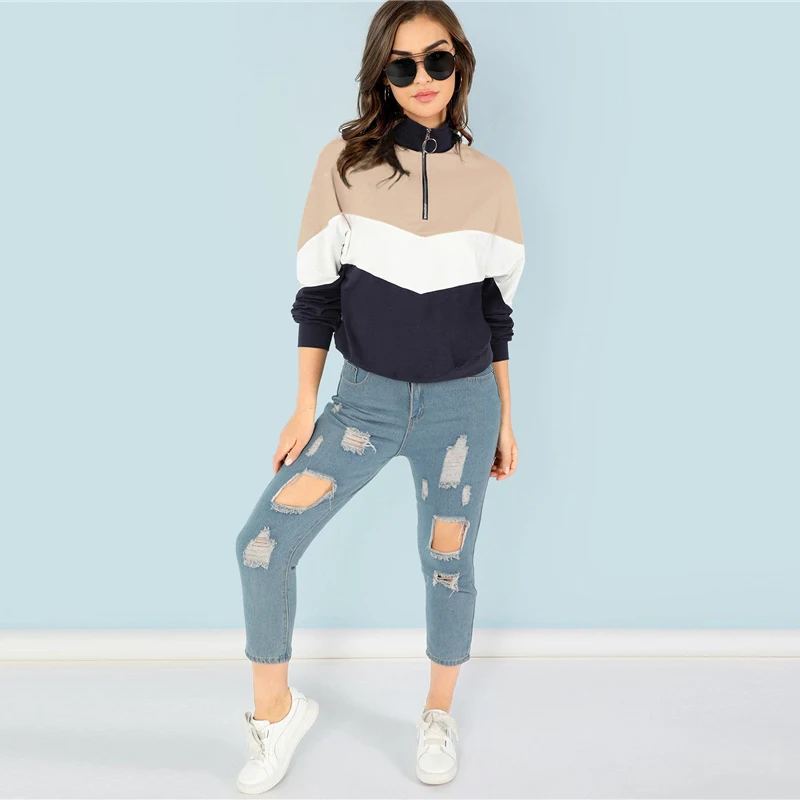 SHEIN Свитшот На Молнии Женская Повседневная Толстовка С Длинным Рукавом Минималистский Осенние Толстовки