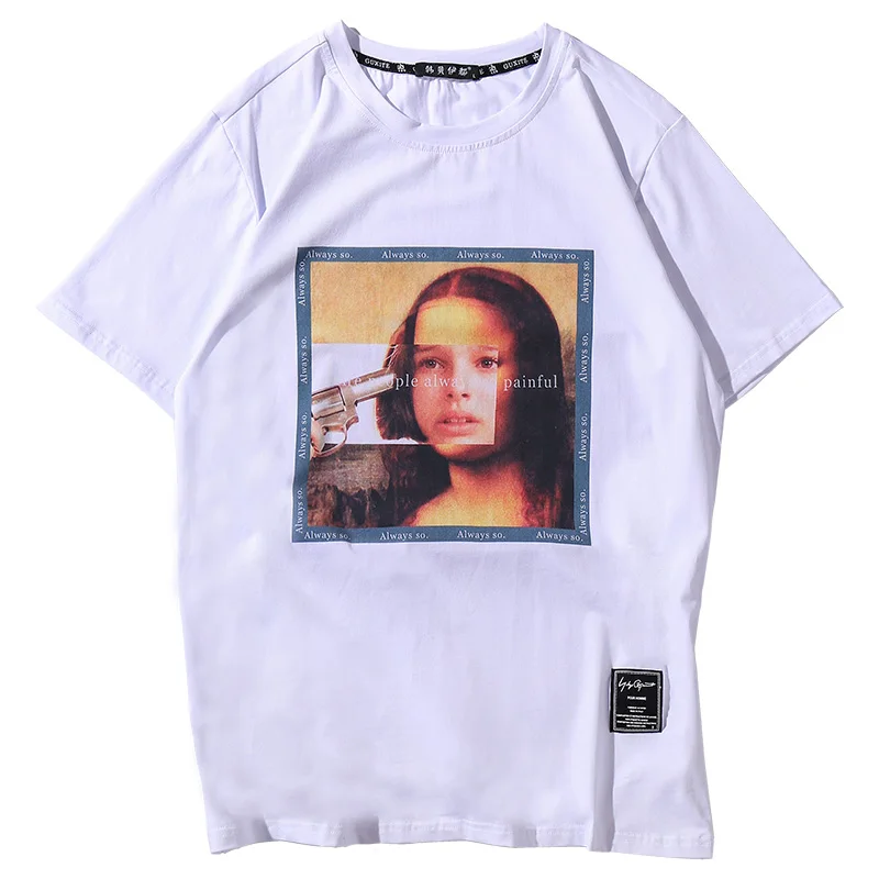white Mona Lisa, Мужская Винтажная футболка, повседневная хлопковая белая футболка, Забавные футболки для пары, мужские летние длинные топы, графические футболки в стиле хип-хоп для мужчин - Цвет: white