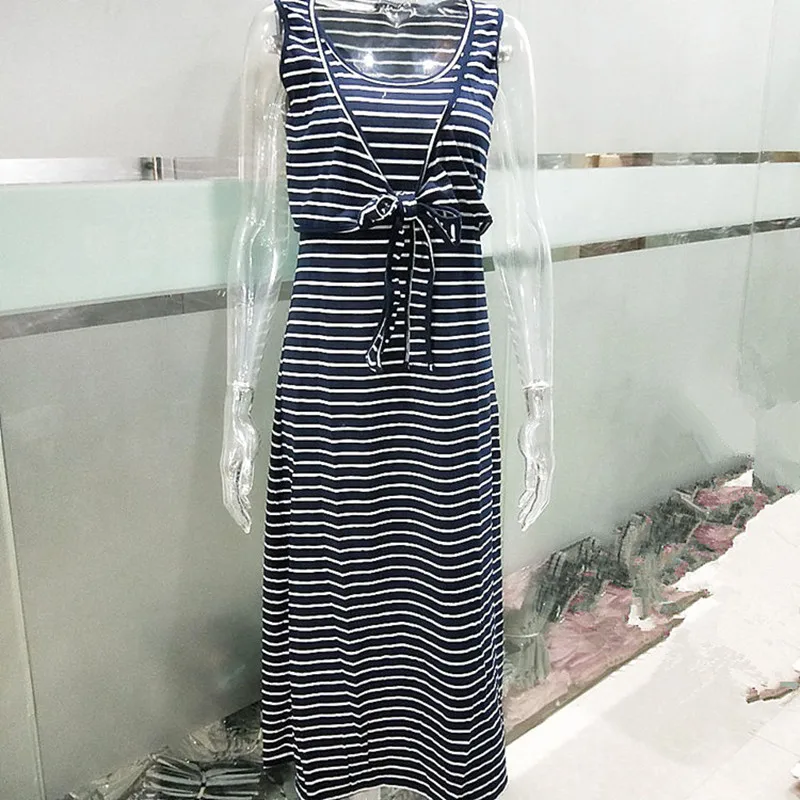 

BAHEMAMI Sleeveless lacing Clothes Breastfeeding Nursing Pregnant Women Striped Maxi Dress Maternity In Bohemian Beach Dress
