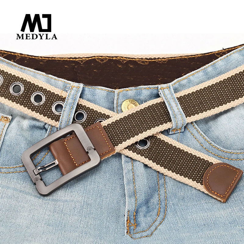MEDYLA Men's Canvas Belt Pin Buckle Belt Simple Personality Influx Youth Student Jeans Belt Knitted Casual Striped Belt