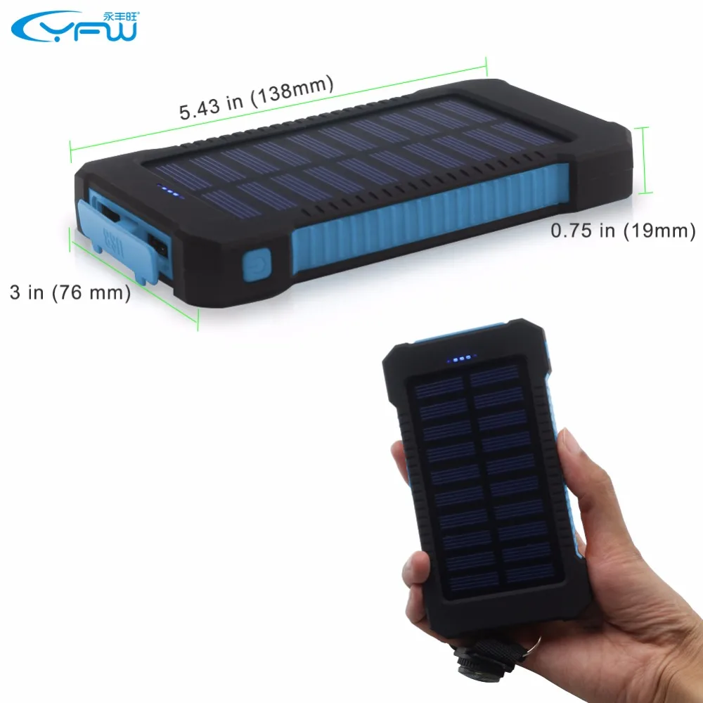 YFW 2016 водостойкий солнечный power Bank 10000 мАч Dual USB портативное солнечное зарядное