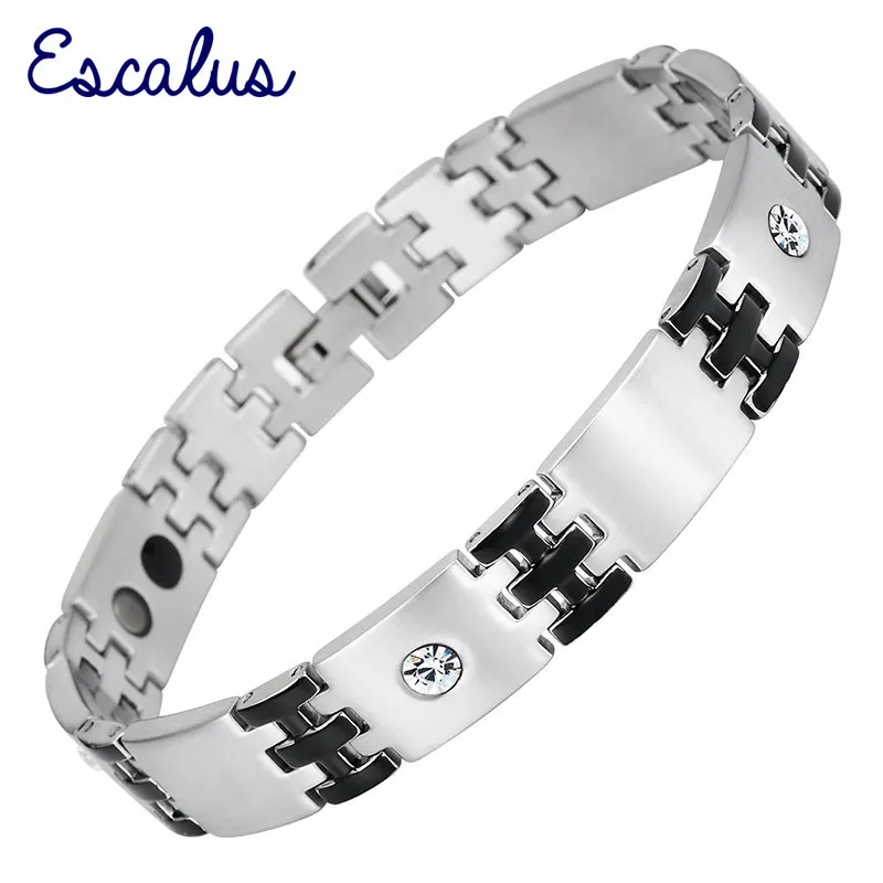 Эскалус браслет женский магнитный с кристаллами звеньевая цепь из нержавеющей