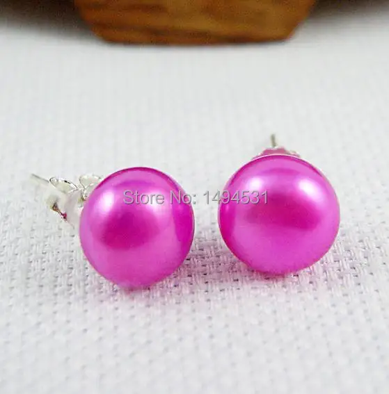 Wholesale Pearl Earrings - AAA 8-8.5MM Deep Pink Color Natural Freshwater Stud Free Shipping | Украшения и аксессуары