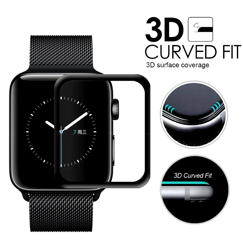 3D защита экрана с закругленными краями для Apple Watch 38 42 мм закаленное стекло Series 1 2 3