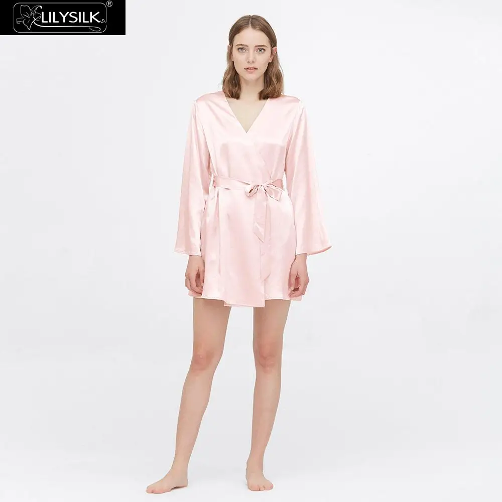 Light Pink LilySilk шелковый халат 22 Momme свободный без воротника роскошный женский - Цвет: Light Pink