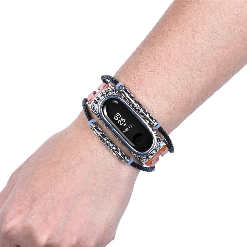 Сменный кожаный ремешок на запястье + металлический чехол для Xiaomi Mi Band 3 Модный