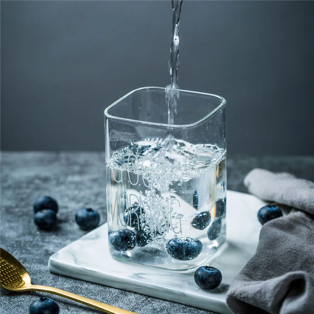 240ml white word Ins квадратная стеклянная кружка для воды 240 мл 400 мл хорошие утренние кофейные кружки винного цвета пара завтрака для сока молока прозрачная чашка - Цвет: 240ml white word