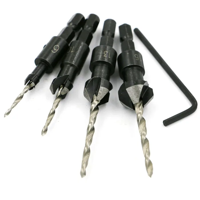Новое поступление, 4 шт., 1/4 шестигранный хвостовик, 3-4,5 мм, деревообрабатывающая столярная дрель, электроинструменты, аксессуары, Набор бит + гаечный ключ #6 #10 #13 #16