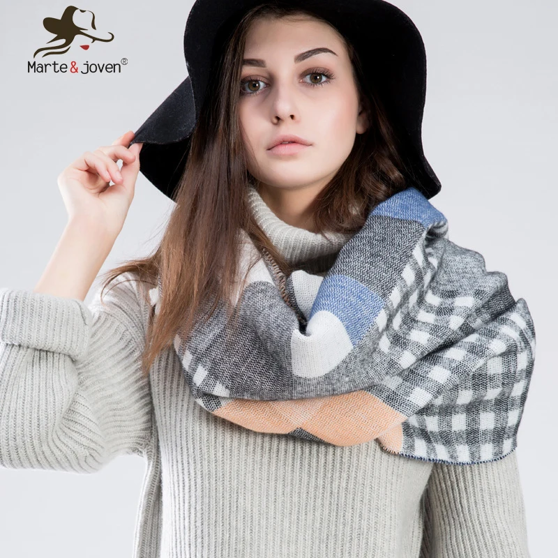 Женский клетчатый шарф Marte & Young теплая шаль из пашмины зимний 195 х65 см|tartan scarf|scarf for