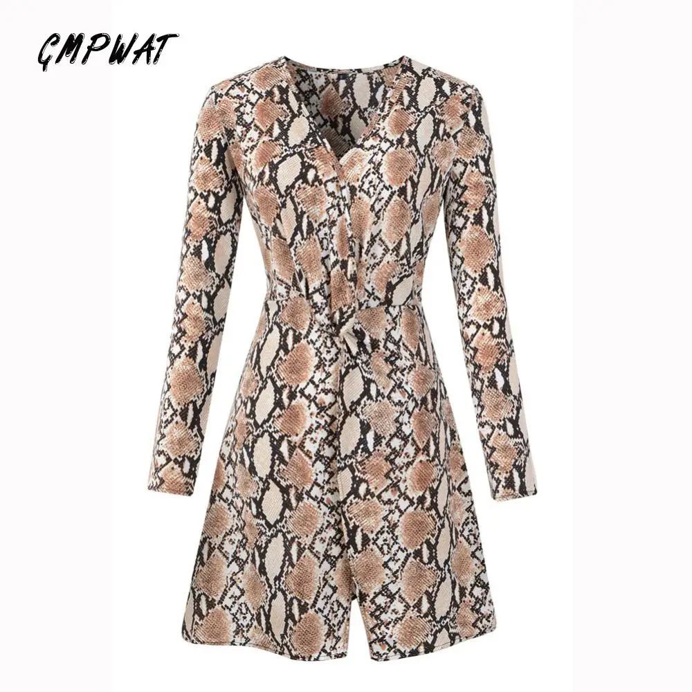 2019 весеннее леопардовое платье со змеиным принтом шифоновое с длинными рукавами