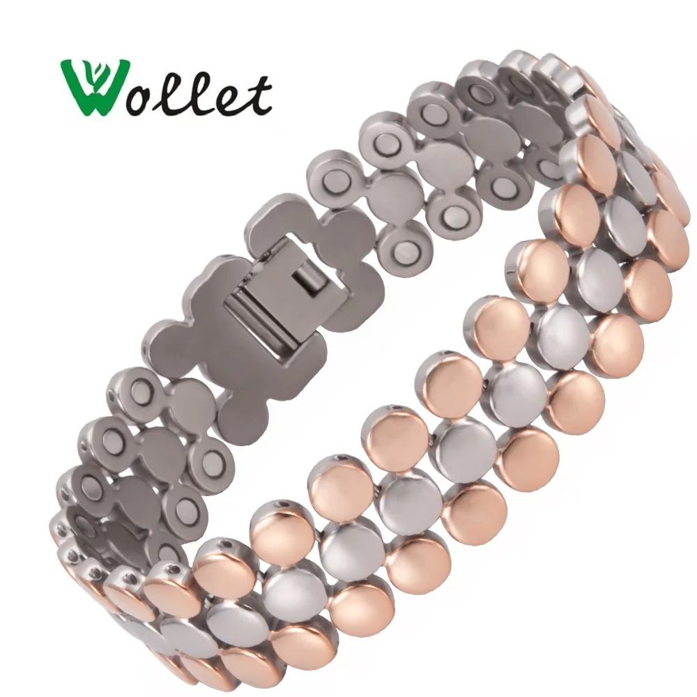 

Wollet Jewelry Titanium Magnetic Bracelet for Men Women Magnet Rose Gold Color Water Cube Honeycomb Cell Korean Japanese Design