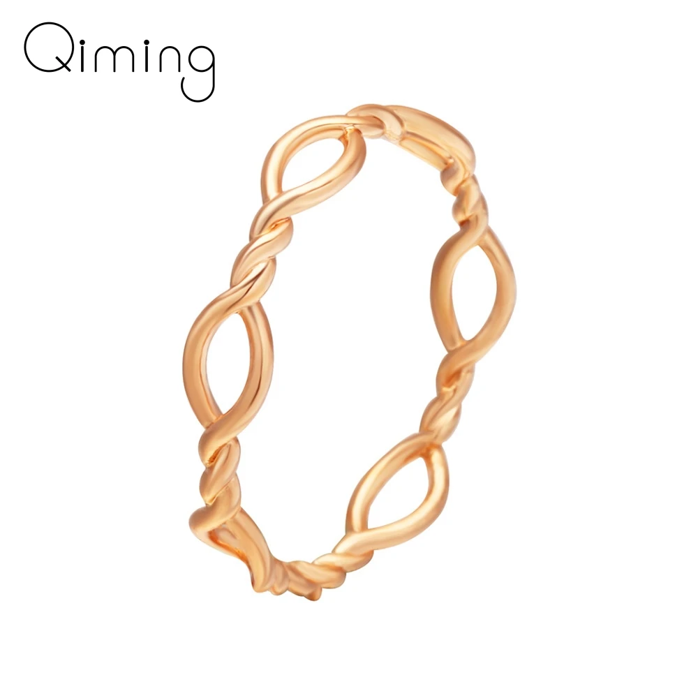 Тонкое геометрическое кольцо на палец в стиле бесконечности золотистое