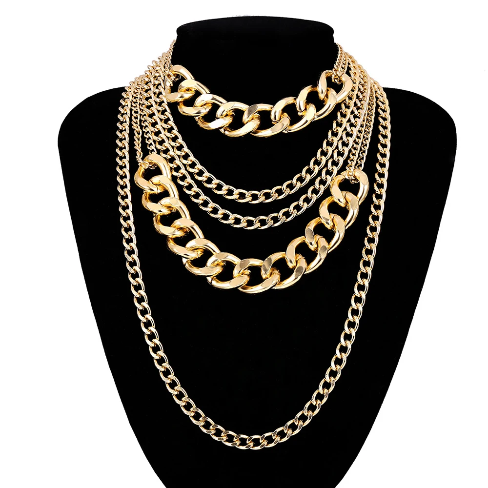 Женское многослойное ожерелье с кулоном винтажное из толстой цепи золотистого