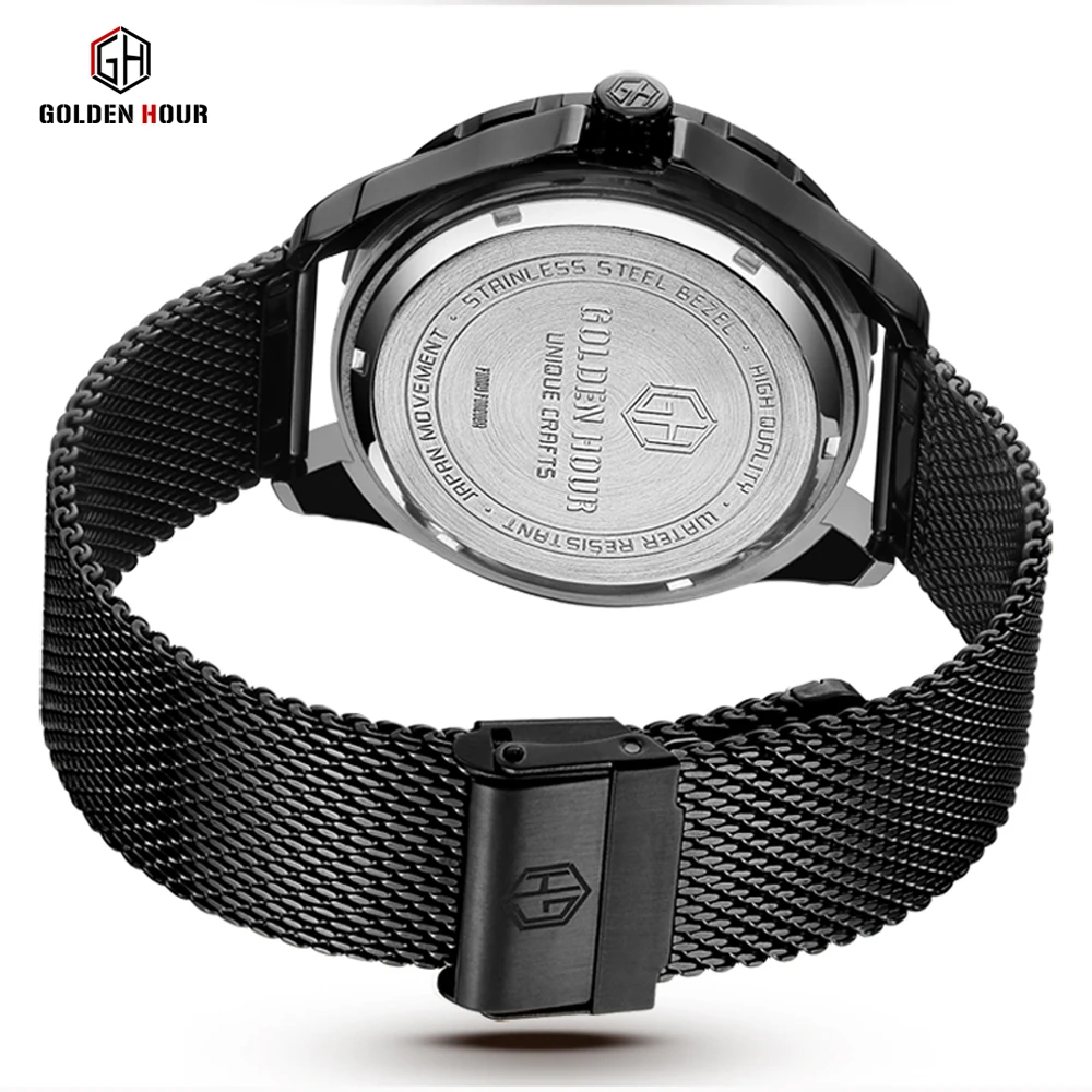 Мужские наручные часы Reloj Hombre GOLDENHOUR бизнес браслет с сеткой водонепроницаемые