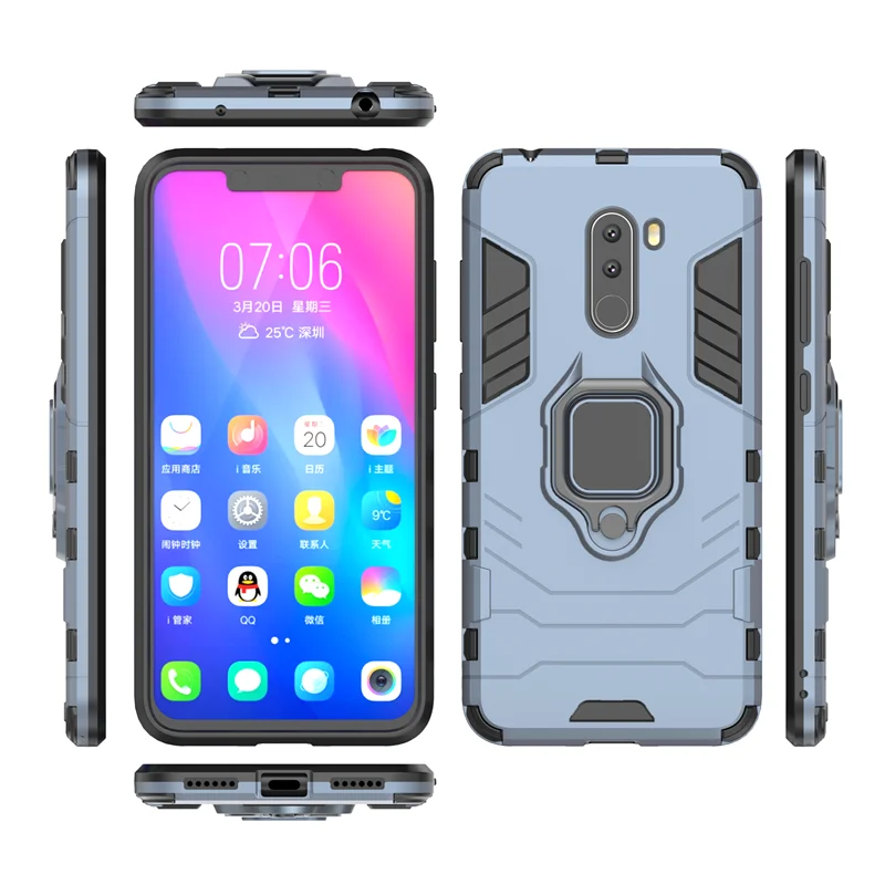 For Xiaomi PocoPhone F1 Case Magnetic Finger Ring Kickstand Hard Phone PocoF1 Cover Fundas | Мобильные телефоны и