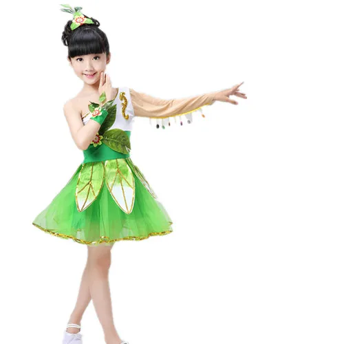 

The new grass ballet costumes children dance performances take jasmine green quickly long veil leaves children clothing