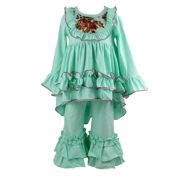 Комплект из 2 предметов для девочек рубашка с оборками и штаны расклешенный топ