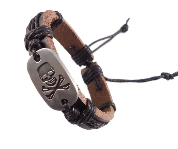 Браслет из натуральной кожи с изображением пиратского скелета черепа|jewelry wrist|belts
