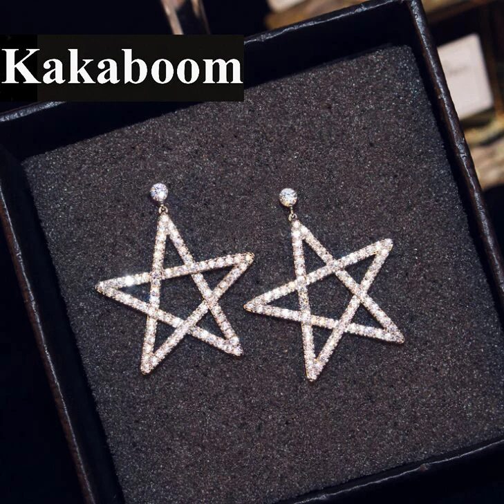 Kakaboom серьги-капли с пятиконечной звездой и кристаллами для женщин девушек