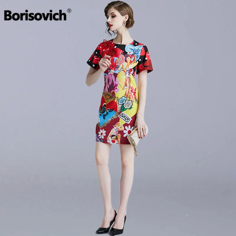 Женское платье с коротким рукавом Borisovich винтажное мини винтажным принтом лето