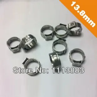 

Quantity 100 PCS Single Ear Pinch Crimp Clamp 13.8mm Stainless Steel