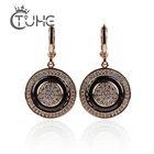 Круглые черные серьги из розового золота 585 пробы, инкрустация микро-воском, натуральный циркон, черные керамические женские свадебные серьги-гвоздики, ювелирные изделия, новинка 2018, хит