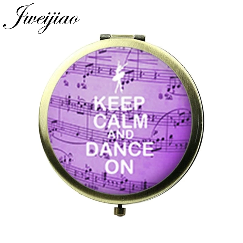 

JWEIJIAO Keep Calm and dance on Quote Favor Verse Pocket Mirror Printed Glass Cabochon Bronze Round Makeup Compact mirrors Girls