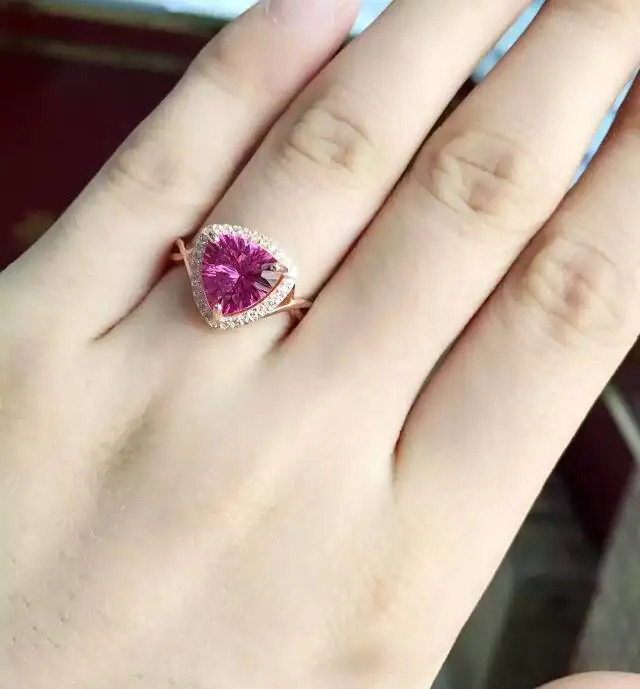 

Natural red topaz gem Ring Natural gemstone ring S925 sterling silver trendy Elegant lovely simple triangle women party Jewelry