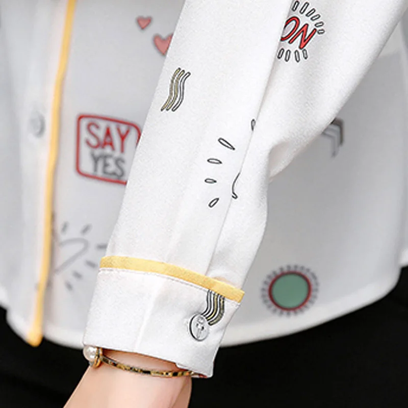 2018 новые весенние шифон Fun Печать Блузки для малышек Для женщин Блузка с длинными