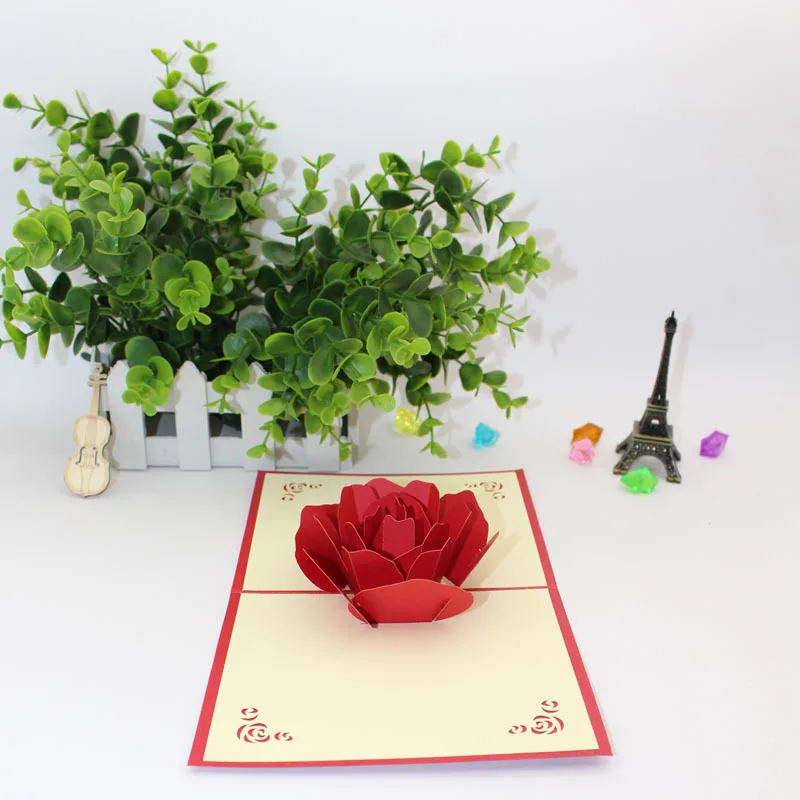 3D Красная роза свадебные пригласительные открытки трехмерные юбилейные