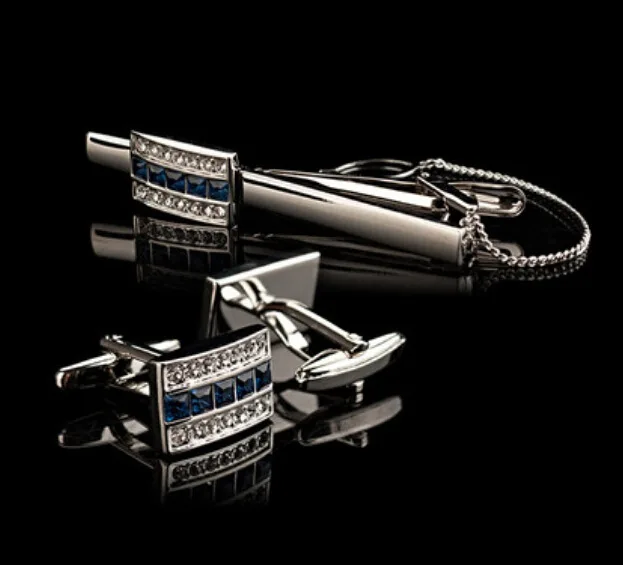 3 компл./лот классические роскошные запонки с синим кристаллом зажим для галстука