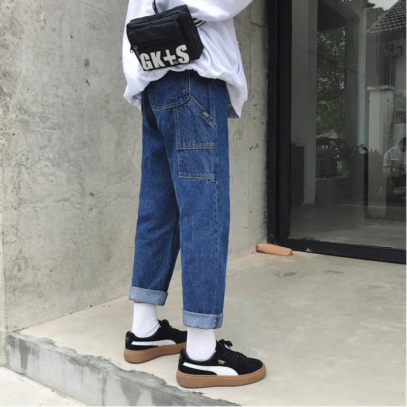 DEKUSI Original The Wind Autumn And Winter New Pattern Jeans men Male Trousers Lovers Straight pants Casual Fashion | Мужская одежда