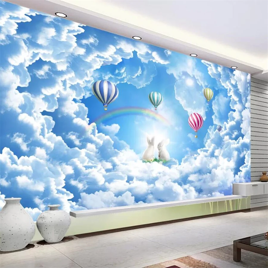 3d обои на заказ fresco облако рай романтика кролик голубое небо белое мечты ТВ фон