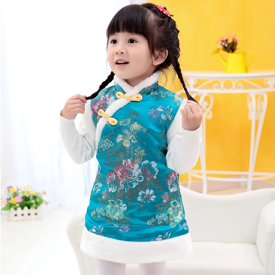 

Chinese Style Girl Dress Cotton Sleeveless Kids Cheongsam Baby Girls Qipao
